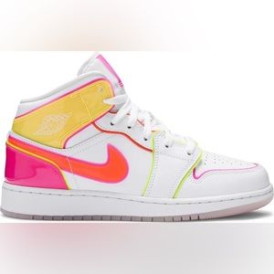 Jordan 1 Mid Pink Orange White Size 7youth/8.5womens/39EU 000706